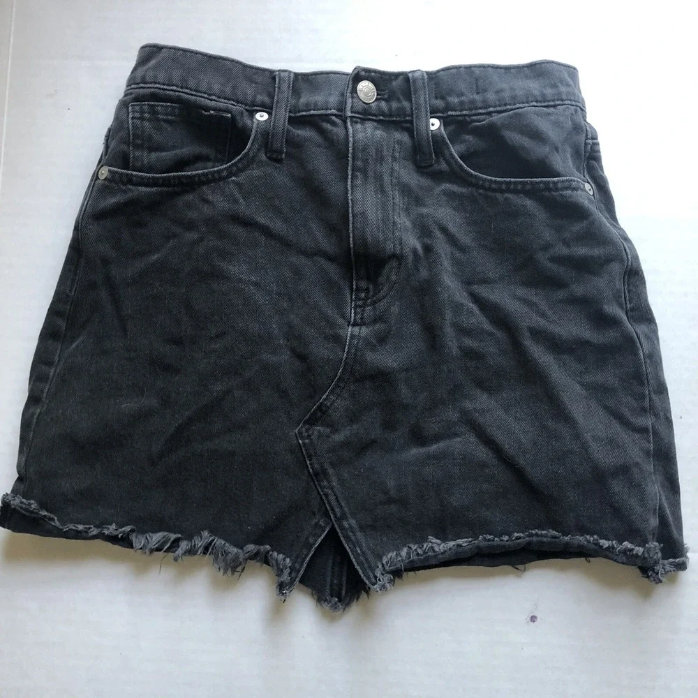 Madewell Faded Black Rigid Denim A-Line Jean Skirt Sz 26 A1780